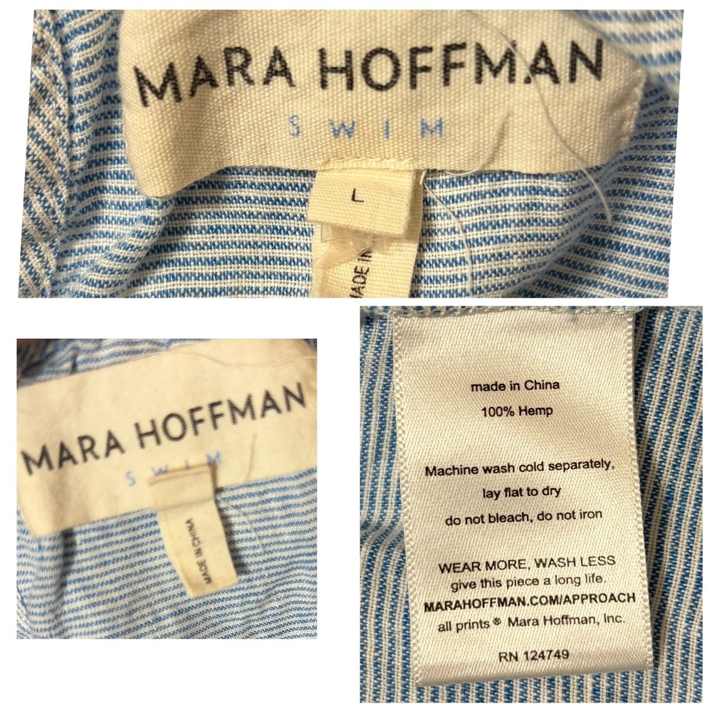 Mara Hoffman Swim Whitney Hemp Jumpsuit L Blue Stripe Wide Leg Beach Cover Up - Picture 10 of 11